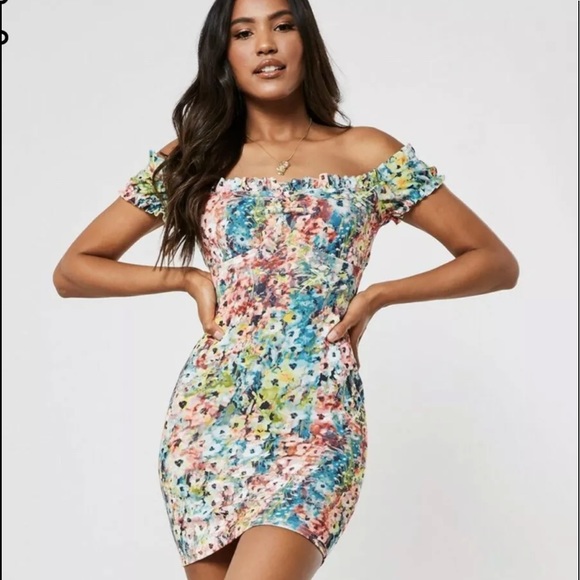 Missguided Multi Painted Floral Mini Dress - Picture 2 of 4